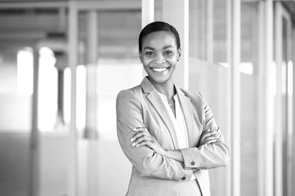 Portrait of a successful woman looking at camera with arms crossed